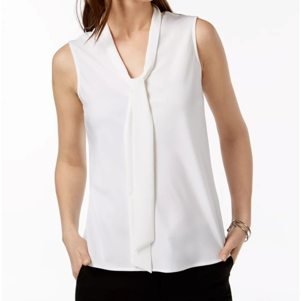Kasper Women's Sleeveless Tie-Neck Top/Blouse Size L Color White